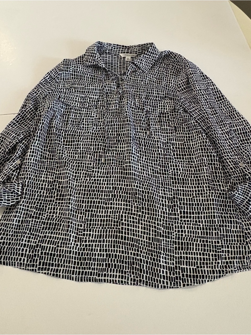 croft & barrow Black and White Patterned Button-Front Blouse